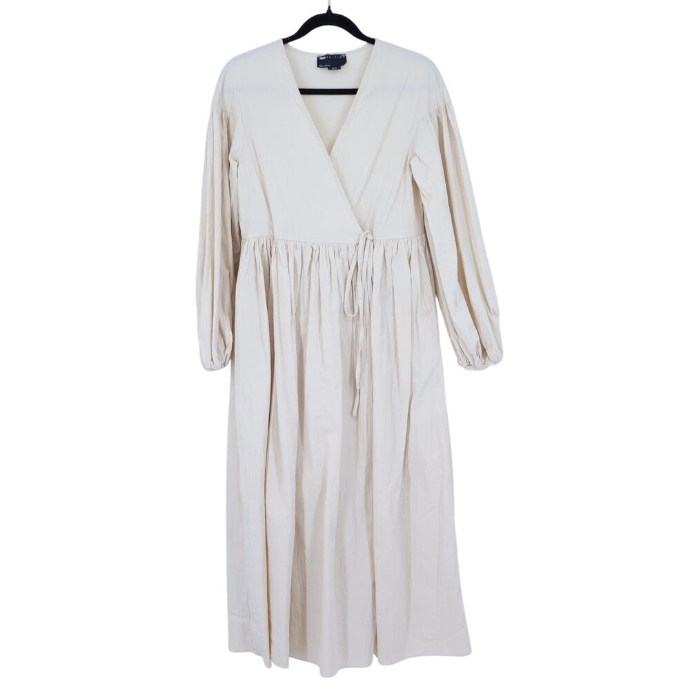 ASOS EDITION Oversized Wrap Smock Dress Blouson Sleeve Bone White Women's 0